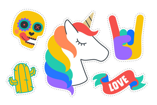 Fun Stickers. Colorful Fun Stickers. Design Cartoon Stickers