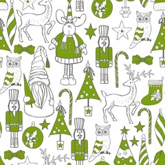 Christmas vector  seamless pattern with hand drawn elements