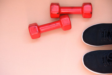 Sportive still life with a text space on teal color background