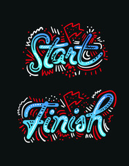 Vector illustration of start and finish line banners, streamers, for outdoor sport event - competition race, run marathon.