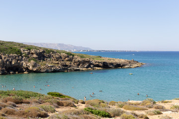 Fototapeta na wymiar Spiaggia di Calamosche nella riserva naturale di Vendicari, Sicilia