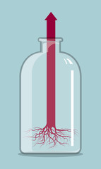 The tree is in the bottle. Isolated on blue background.