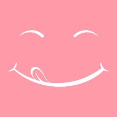Obraz premium Vector emoticon licking mouth with tongue. A joyful, contented and well-fed full face. Yummy tasty icon. Delicious foodie yum logo.