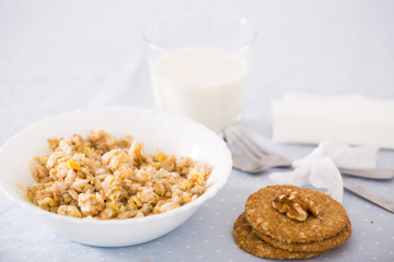 plate with cereal porridge for breakfast