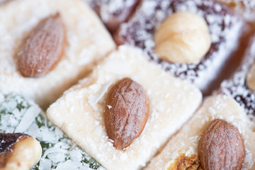 Close-up sweet dessert. Turkish delight, lokum. 