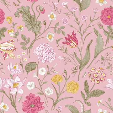 Seamless vector floral pattern. Shabby Chic. Classic illustration