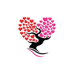 Love tree with heart leaves vector illustration