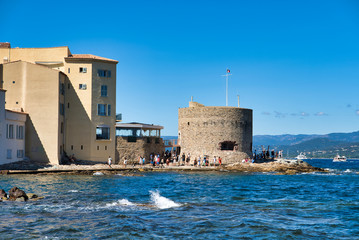 Sea shore near fortified walls in Saint Tropez, French Riviera, France