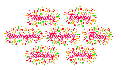 Colorful custom lettering of the days of the week for your designs 