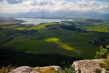 The top of Cerenova skala in the village Liptovska Anna and the view of the dam Liptovska Mara.