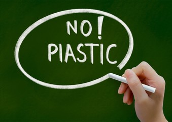 No plastic background concept on green chalkboard