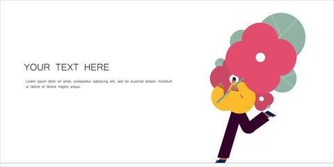 Running man with a bouquet of flowers. Vector illustration flat design. Use in Web Project and Applications.