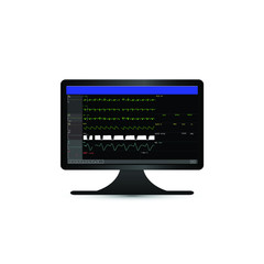 Computer monitoring and screen display of patient vital signs of intensive care unit in hospital. Vector illustration.