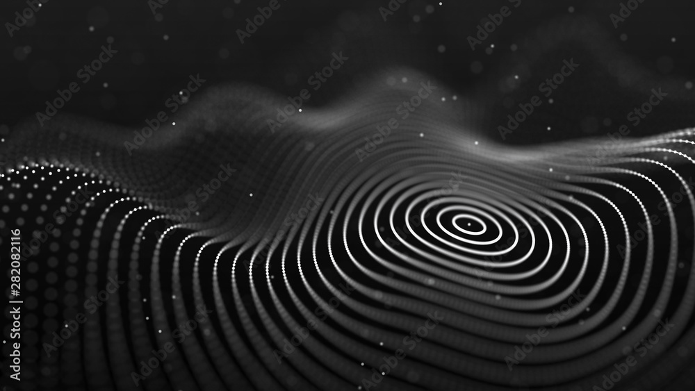 Fototapete Abstract background with spider web. Dynamic wave of particles. Big data. 3d rendering.