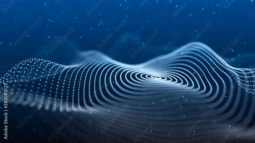 Leinwandbilder Abstract background with spider web. Dynamic wave of particles. Big data. 3d rendering.