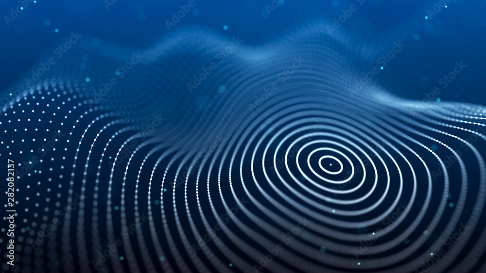 Fototapete Abstract background with spider web. Dynamic wave of particles. Big data. 3d rendering.