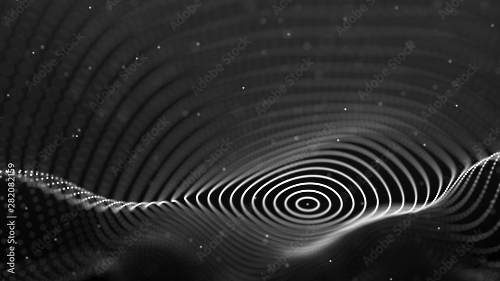 Fototapete Abstract background with spider web. Dynamic wave of particles. Big data. 3d rendering.