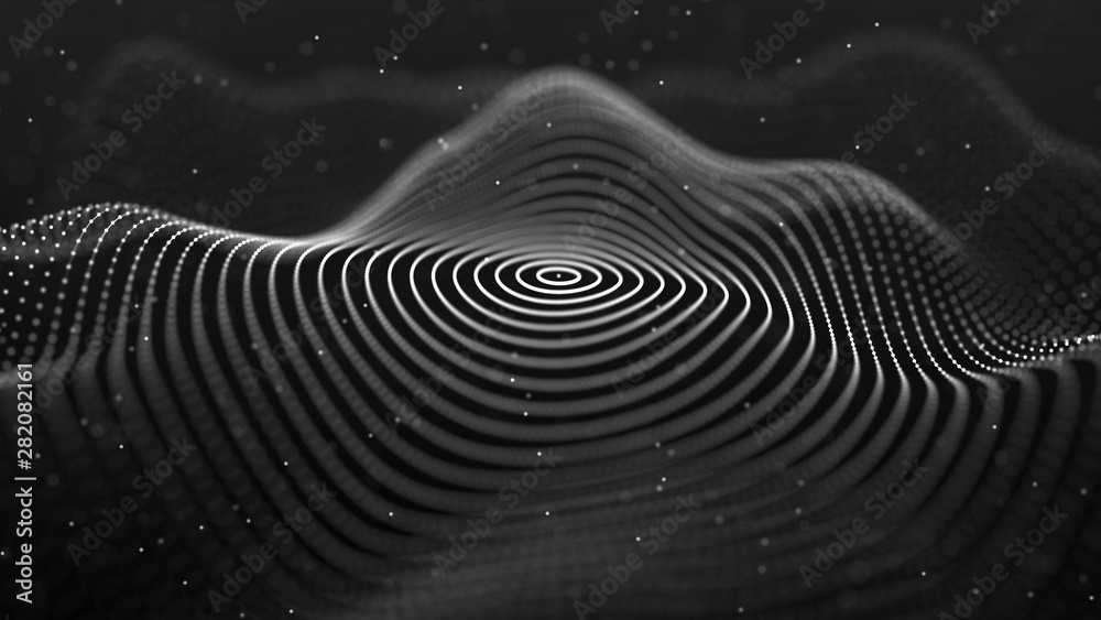 Fototapete Abstract background with spider web. Dynamic wave of particles. Big data. 3d rendering.