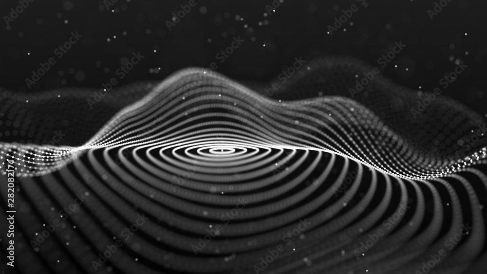 Poster Abstract background with spider web. Dynamic wave of particles. Big data. 3d rendering.
