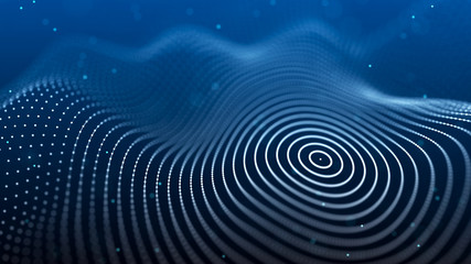 Abstract background with spider web. Dynamic wave of particles. Big data. 3d rendering.
