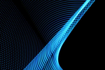 3d rendering 3d illustration with blue lights. Black abstract background Colorful abstract lines. Art made with light.