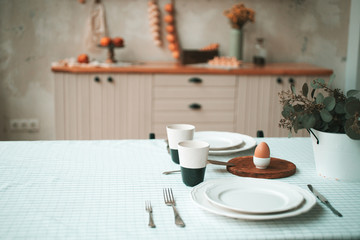 Fototapeta na wymiar Kitchen background with table cloth