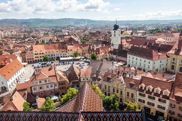 Obraz premium Panorama of the Historic Centre of Sibiu, Transylvania, Romania. UNESCO World Heritage site