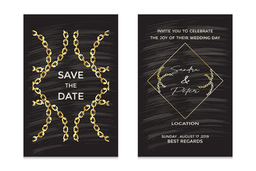 Fototapeta premium Luxury Wedding invitation cards with gold and marble texture, background and Abstract vector element design. can use for wedding anniversary greeting.