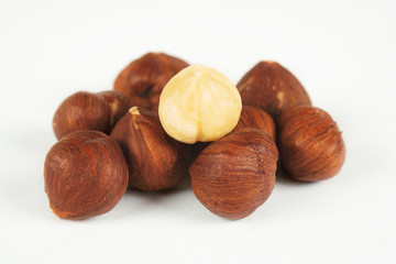hazelnuts isolated on white background close-up macro, design, mockup