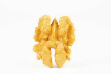 Walnut isolated on white background. Pile of walnut without shell closeup for your design and print. Nuts collection