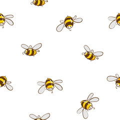 Cute seamless pattern with flying bees. Vector illustration EPS10.