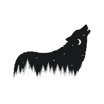 recommend clip art: Forest wolf silhouette