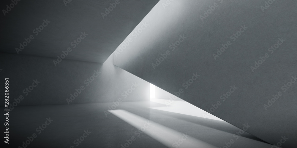 Poster abstract of concrete interior space with sun light cast the shadow on the wall and floor,geometric d