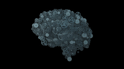 Brain made of metal cogs and gears illustrating AI, Big Data and computing concepts. 3D rendered illustration. - 282086526