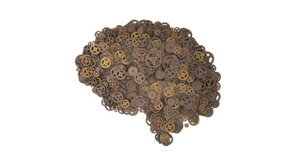 Rusty brain made of metal cogs and gears illustrating AI, Big Data and computing concepts. 3D rendered illustration. - 282086528