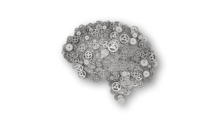 Brain made of metal cogs and gears illustrating AI, Big Data and computing concepts. 3D rendered illustration. with shadow - 282086537