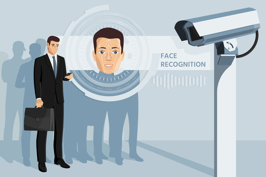 Surveillance camera with face recognition system. Vector illustration EPS10