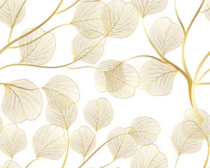 Seamless pattern with eucalyptus leaves.Vector illustration.