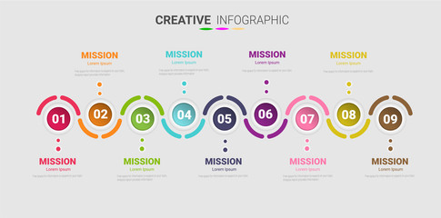 Presentation business infographic template, Abstract infographics number options template with 9 steps. Vector illustration.