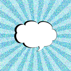 Trendy comic speech bubble blank text box on abstract pointillism blue background