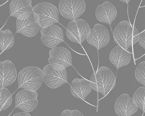 Behang Grijs Naadloze patroon met eucalyptus bladeren. Vectorillustratie.