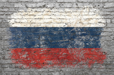 Flag of Russia painted on brick wall