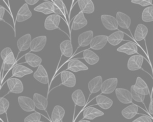 Modèle sans couture avec des feuilles d& 39 eucalyptus. Illustration vectorielle.