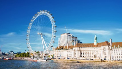 Beautiful view of the London Eye spinning. Time lapse time flow.  - Powered by Adobe