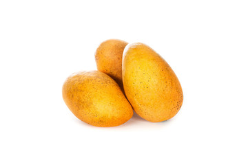 Mango fruit with leaf isolated on white background. Professional studio photo. still life of yellow ripe mangoes on white isolated background