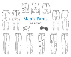 Men's pants collection, vector illustration.