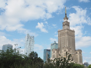 Fototapeta na wymiar blue sky and buildings in Warsaw, Poland