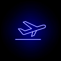 plane line icon in blue neon style. Set of logistics illustration icons. Signs, symbols can be used for web, logo, mobile app, UI, UX