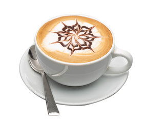 Hot coffee cappuccino latte art isolated on white background