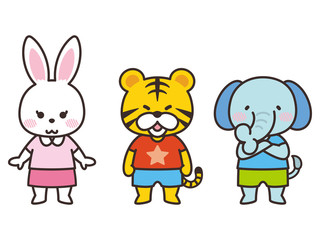 アニマルキャラクター　ウサギ、トラ、ゾウ
